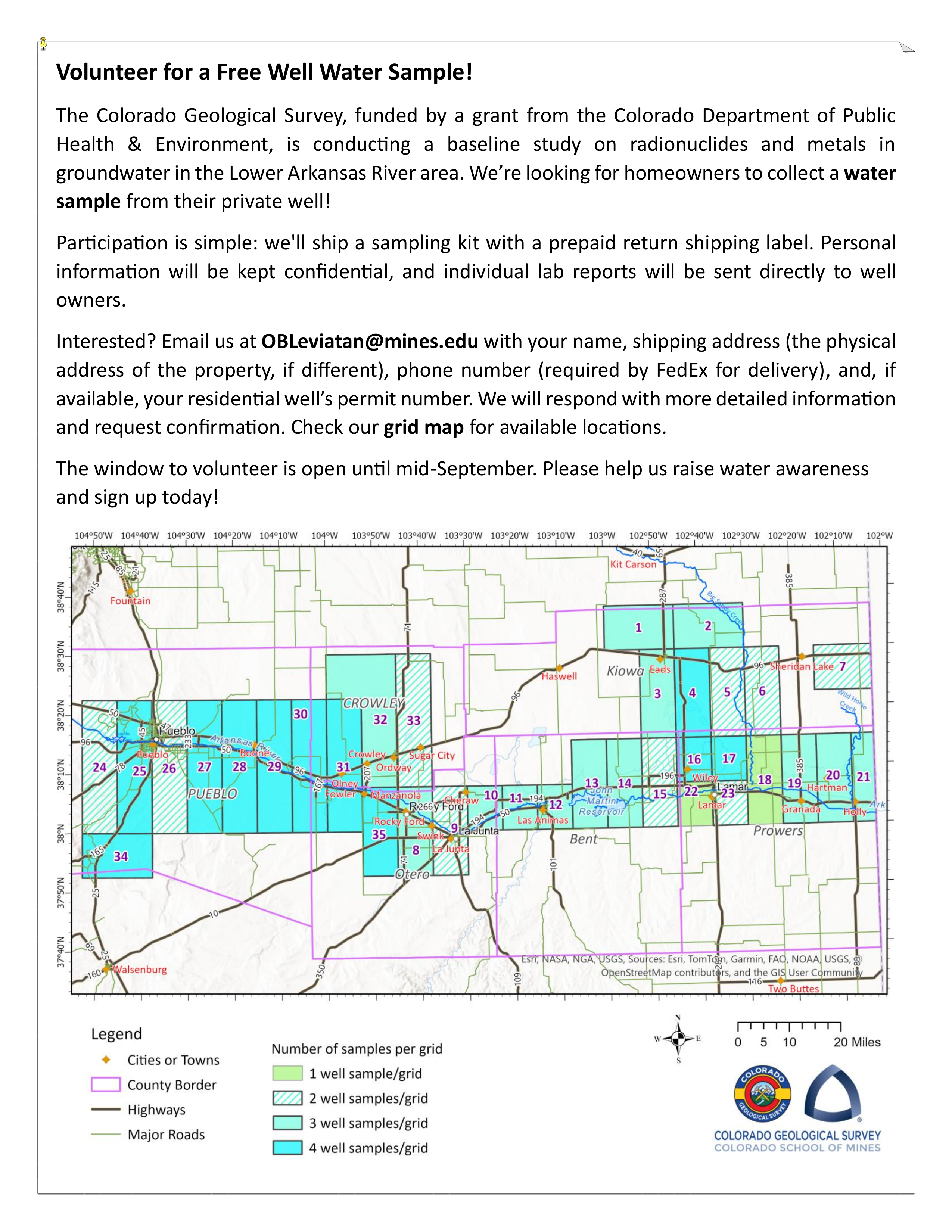 Volunteer for a Free Well Water Sample Flyer