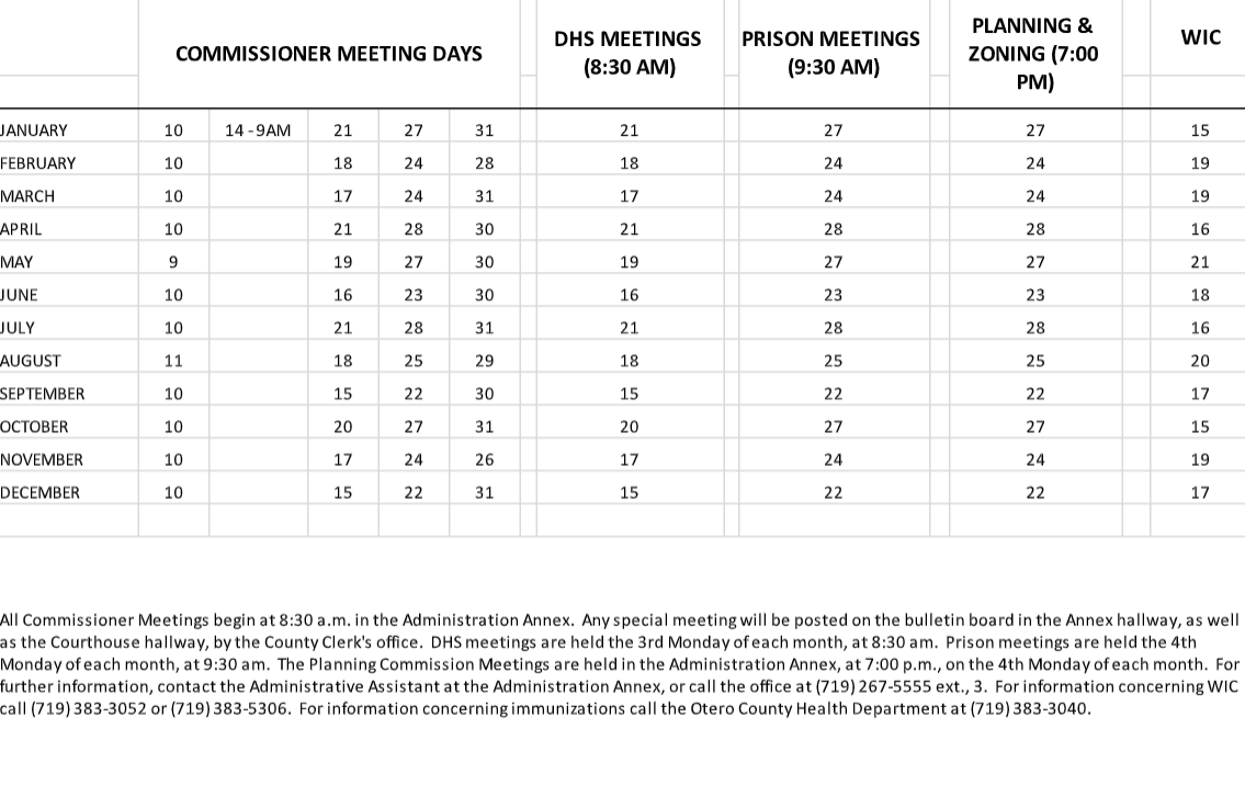 Commissioners Calendar 2025